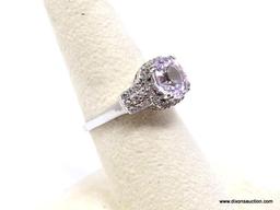 .925 LADIES RING; NEW .925 AAA TOP QUALITY GORGEOUS LIGHT PINK KUNZITE RING WITH UNHEATED DIAMOND