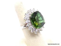 .925 YELLOW AMETRINE RING; .925 AAA TOP QUALITY, NEW GORGEOUS 25+ CT GREEN YELLOW AMETRINE CUSHION