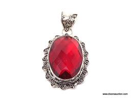 .925 GARNET PENDANT; TOP QUALITY NEW GORGEOUS 2" DETAILED GARNET PENDANT. RETAIL PRICE $69.00.