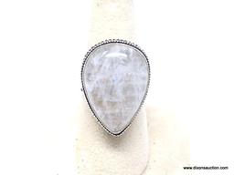 .925 MOONSTONE RING; GORGEOUS NEW AAA QUALITY OVAL SHAPED DETAILED MOONSTONE RING WITH WIDE BAND.