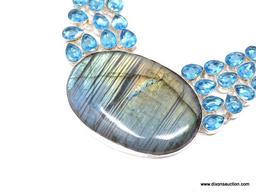 .925 LABRADORITE NECKLACE; NEW AAA TOP QUALITY .925 STERLING SILVER 18"-22" NECKLACE WITH HUGE BLUE