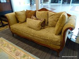 (WINDOW) DREXEL HERITAGE CAMELBACK SOFA; LOUIS XV STYLE, ROLLING ARM, CAMELBACK SOFA WITH A 43"BEIGE