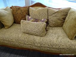 (WINDOW) DREXEL HERITAGE CAMELBACK SOFA; LOUIS XV STYLE, ROLLING ARM, CAMELBACK SOFA WITH A 43"BEIGE