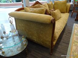 (WINDOW) DREXEL HERITAGE CAMELBACK SOFA; LOUIS XV STYLE, ROLLING ARM, CAMELBACK SOFA WITH A 43"BEIGE