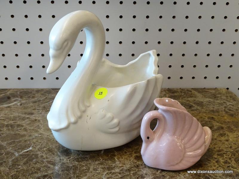 (WINDOW) PAIR OF SWANS; 2 PIECE LOT TO INCLUDE A HULL POTTERY CREAM COLORED SWAN (MARKED 812 USA ON