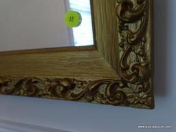 (DR) ANTIQUE MIRROR; ANTIQUE GOLD MIRROR WITH APPLIED CARVINGS IN EXCELLENT CONDITION- 28 IN X 40 IN