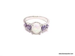 .925 STERLING SILVER LADIES 1-1/2 CT OPAL AND AMETHYST RING. SIZE 7.5.