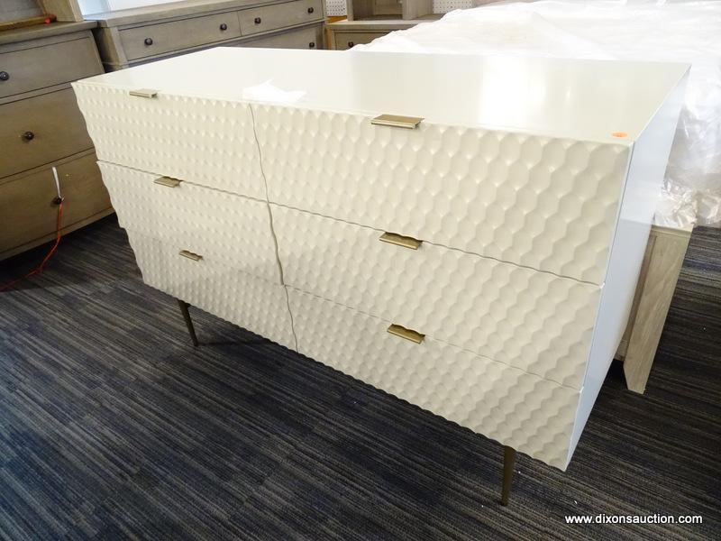 WEST ELM AUDREY 6-DRAWER DRESSER - PARCHMENT; WITH ITS GEOMETRIC, TEXTURED DRAWER FRONTS AND SMOOTH