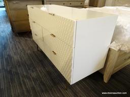 WEST ELM AUDREY 6-DRAWER DRESSER - PARCHMENT; WITH ITS GEOMETRIC, TEXTURED DRAWER FRONTS AND SMOOTH