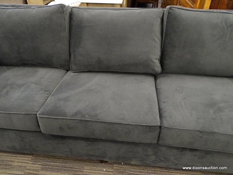 HENRY 96" SOFA; PERFORMANCE VELVET, SHADOW. AN EASY CLASSIC AND ALWAYS IN STYLE. THE CLEAN, STRONG