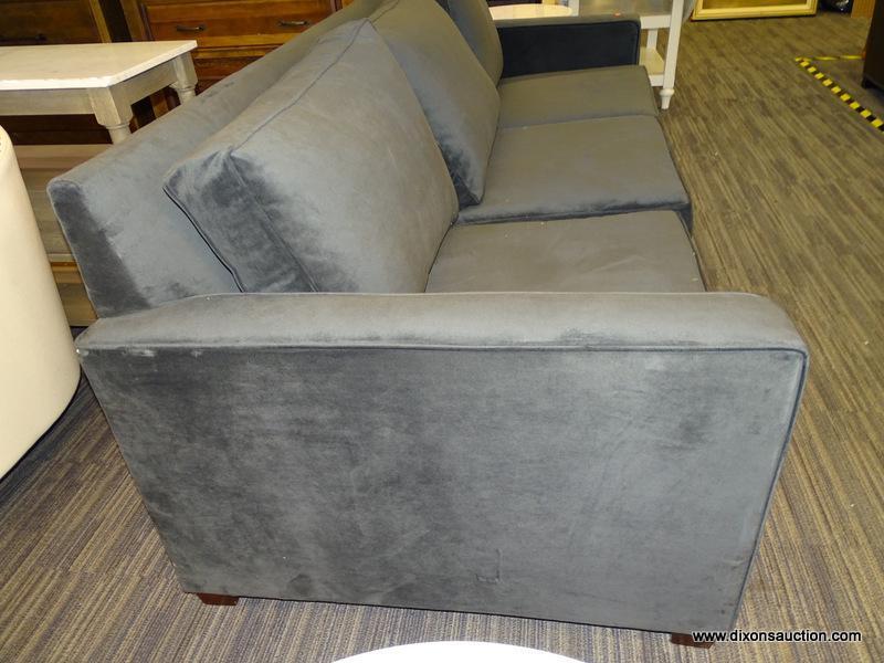 HENRY 96" SOFA; PERFORMANCE VELVET, SHADOW. AN EASY CLASSIC AND ALWAYS IN STYLE. THE CLEAN, STRONG