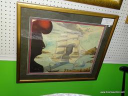 SALVADOR DALI "SALING BOAT IN PORT" PRINT; ABSTRACT SALVADOR DALI GICLEE PRINT DEPICTING A LARGE