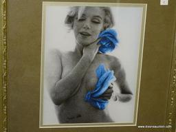 BERT STERN "BLUE ROSES" MARILYN MONROE PRINT; VINTAGE PHOTOGRAPH OF MARILYN POSING NUDE, PRESSING A