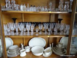 (DR) LOT OF ASSORTED CRYSTAL GLASSWARE; SHELF LOT TO INCLUDE A SET OF 8 CORDIAL GLASSES, A SET OF 8