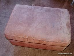 (DR) UPHOLSTERED ARM CHAIR WITH OTTOMAN; ROLLING ARM, RED UPHOLSTERED ARM CHAIR WITH BLOCK FEET AND