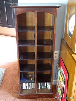 (DR) PIER 1 IMPORTS CD RACK; MAHOGANY FINISHED CD RACK WITH 10 ADJUSTABLE SHELVES. MEASURES 16.5" X