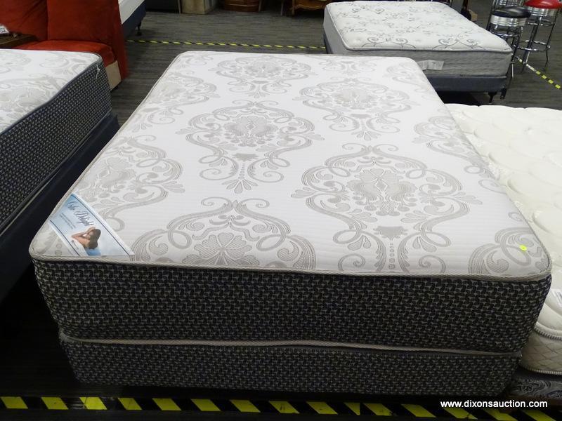 ORTHO DELIGHT QUEEN SIZE MATTRESS WITH A MATCHING BOX SPRING AND METAL BED FRAME.