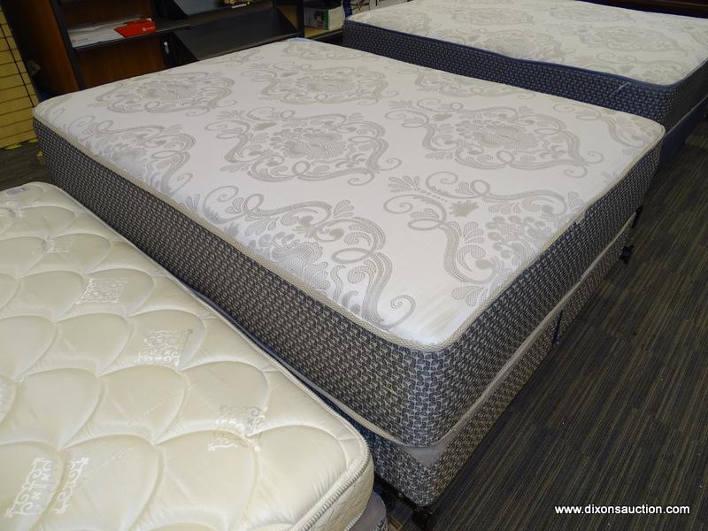 ORTHO DELIGHT QUEEN SIZE MATTRESS WITH A MATCHING BOX SPRING AND METAL BED FRAME.