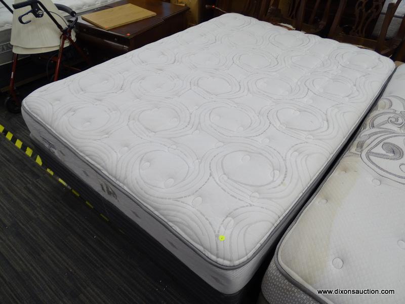 SERTA MATTRESS 1ST, DILLON STYLE, QUEEN SIZE MATTRESS WITH BOX SPRING AND METAL BED FRAME.