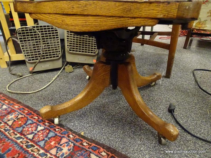 (R2) ANTIQUE CHAIR; ANTIQUE OAK OFFICE CHAIR ( NEEDS TO REPLACED ON BASE) -21 IN X 22 IN X 33 IN