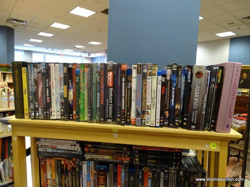 (R2) SHELF LOT OF DVDS; LOT INCLUDES SHERLOCK HOLMES, LOST IN SPACE, JURASSIC PARK, OUT OF AFRICA,