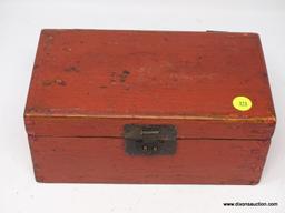 (R2) ORIENTAL BOX; WOODEN PAINTED ORIENTAL DOVETAIL DOCUMENT BOX- 9.75 IN X 4.5 IN X 5.5 IN