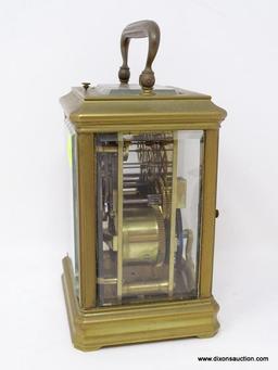 (R2) ANTIQUE CARRIAGE CLOCK; ANTIQUE BRASS ROBBINS CLARK AND BIDDLE CARRIAGE CLOCK WITH BEVELED