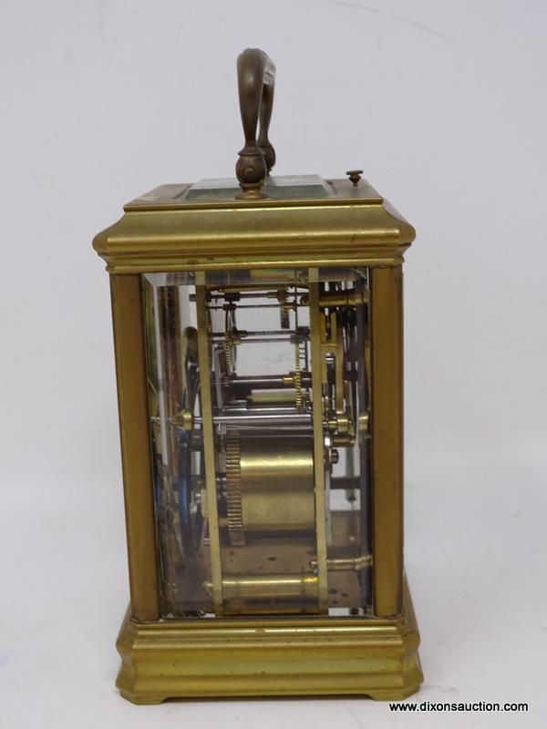 (R2) ANTIQUE CARRIAGE CLOCK; ANTIQUE BRASS ROBBINS CLARK AND BIDDLE CARRIAGE CLOCK WITH BEVELED