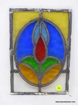 (R2) STAINED GLASS PANEL; VINTAGE STAINED GLASS PANEL- 7 IN X 10 IN