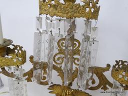 (R2) GIRANDOLE; 19TH CEN VICTORIAN BRASS AND MARBLE PRISMED GIRANDOLE OF MAN AND WOMAN, HA BEEN