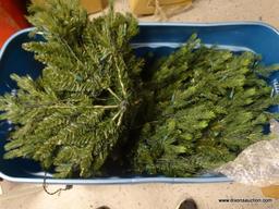(SHELVES) TUB LOT OF TREE TOPS; 2 PIECE LOT OF ARTIFICIAL, LIGHTED TREE TOP SECTIONS.