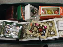 (SHELVES) TUB LOT OF ASSORTED GLASS ORNAMENTS; TUB LOT TO INCLUDE A LARGE AMOUNT OF BOXES, GLASS