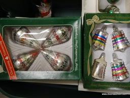 (SHELVES) TUB LOT OF ASSORTED GLASS ORNAMENTS; TUB LOT TO INCLUDE A LARGE AMOUNT OF BOXES, GLASS