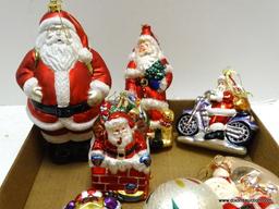 (BR) TRAY LOT OF GLASS ORNAMENTS; 11 PIECE LOT OF GLASS ORNAMENTS TO INCLUDE A LARGE SANTA, SANTA