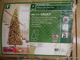 (SHELVES) HOLIDAY TIME, 9', WILLIAMS SLIM LIGHTED PINE TREE. COMES IN OPENED BOX. MAY BE MISSING