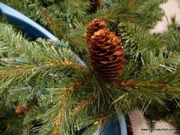 (SHELVES) PINECONE AND LIGHTED GARLAND. THIS THING PROBABLY MEASURES 25' LONG.