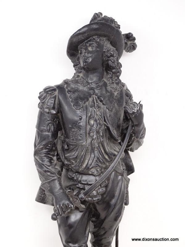 (RFRT) ANTIQUE STATUE; ANTIQUE SMELTER METAL STATUE OF MUSKETEER DON CAESAR- 19 IN H.