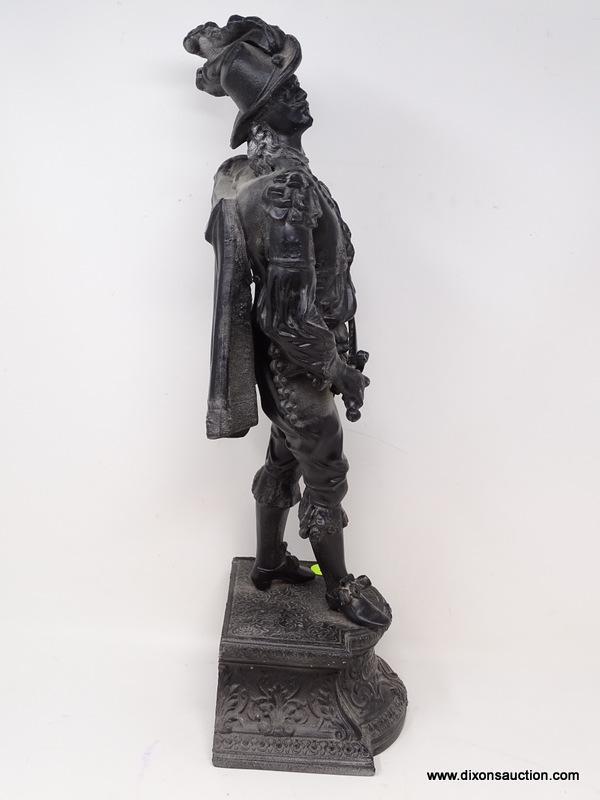 (RFRT) ANTIQUE STATUE; ANTIQUE SMELTER METAL STATUE OF MUSKETEER DON CAESAR- 19 IN H.