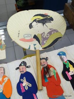 (RFRT) ORIENTAL PAPER DOLLS; GROUP OF HAND PAINTED AND SILK CLOTH PAPER DOLLS, FOLDING BOX WITH