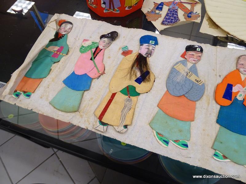 (RFRT) ORIENTAL PAPER DOLLS; GROUP OF HAND PAINTED AND SILK CLOTH PAPER DOLLS, FOLDING BOX WITH