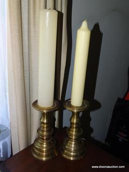 (LR) UNMARKED BRASS CANDLESTICKS; 2 PIECE LOT OF 7.5" BRASS CANDLESTICKS. DO NOT MATCH BUT ARE VERY