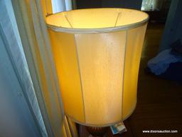 (LR) BRONZE TABLE LAMP; BRONZE OIL LAMP CONVERTED TO ELECTRIC WITH A REEDED DRUM AND TURNED BASE.