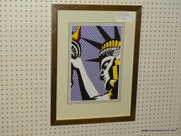 "I LOVE LIBERTY" BY ROY LICHTENSTEIN; FRAMED GICLEE PRINT DEPICTS A POP ART STATUE OF LIBERTY WITH A