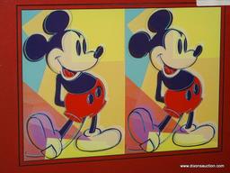 DOUBLE MICKEY FRAMED GICLEE PRINT BY ANDY WARHOL; SHOWS A PAIR OF MICKEY MOUSES WITH AN ABSTRACT,