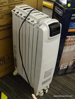 (R2) DELONGHI RADIANT HEATER; 1500 WATT, OIL-FILLED, ELECTRIC TOWER RADIANT SPACE HEATER. COMES IN