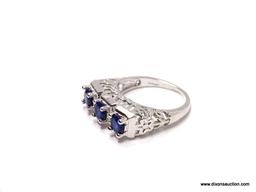 .925 STERLING SILVER LADIES 1 CT SAPPHIRE FILIGREE RING. SIZE 7 1/2