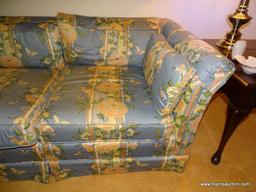 (LR) SOFA; CENTURY SOFA WITH FLORAL UPHOLSTERY- VERY GOOD CONDITION- 84 IN X 34 IN X 26 IN