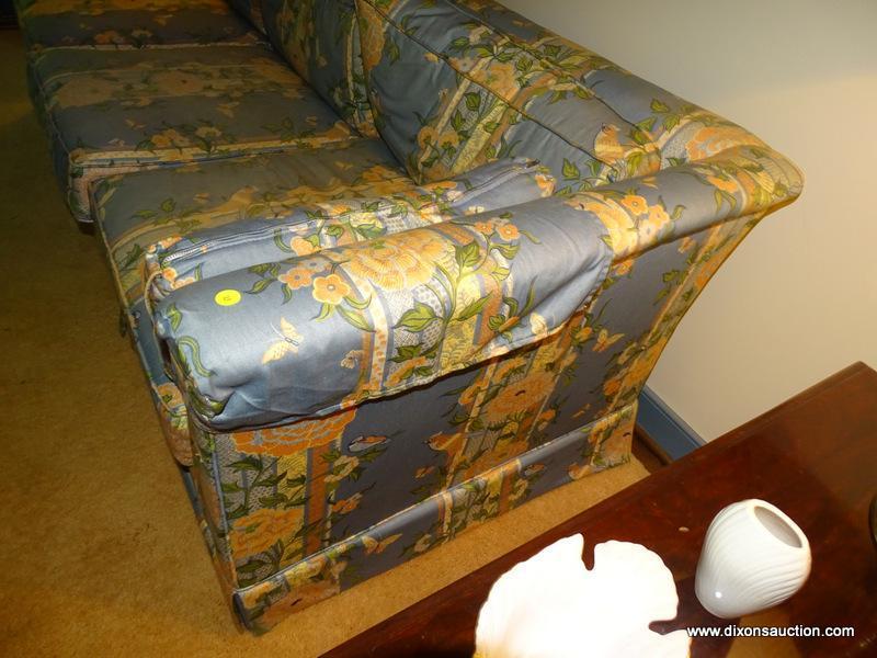 (LR) SOFA; CENTURY SOFA WITH FLORAL UPHOLSTERY- VERY GOOD CONDITION- 84 IN X 34 IN X 26 IN