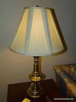 (LR) LAMPS; PR. OF BRASS LAMPS WITH CLOTH SHADES- 33 IN H