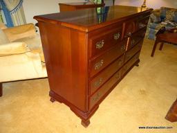 (LR) DRESSER; SOLID CHERRY 9 DRAWER DRESSER WITH DOVETAILED DRAWERS WITH CHERRY SECONDARY, SHELL